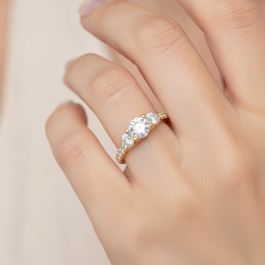 Blossomy Tri Stone Ring In 925 Sterling Silver - Fourteen