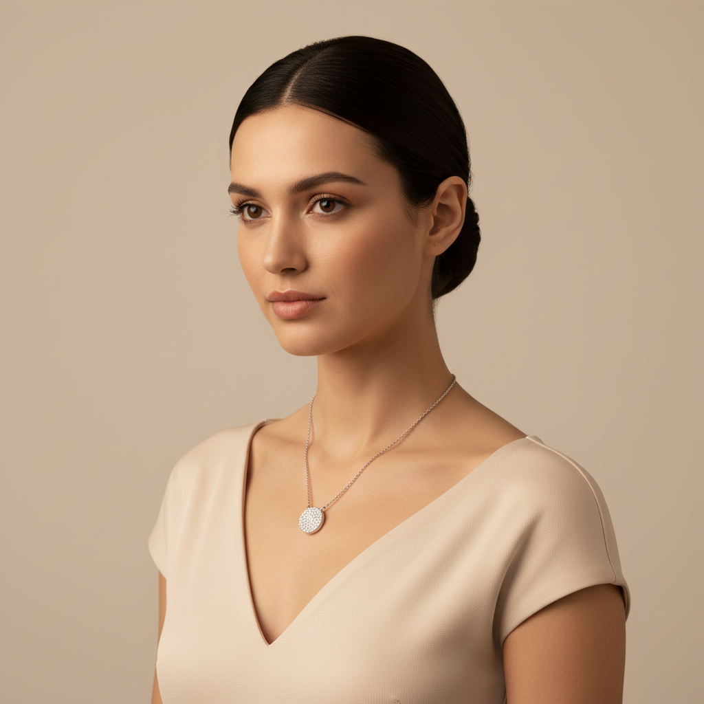 Pav Diamond Circle Disc Pendant Necklace - Two