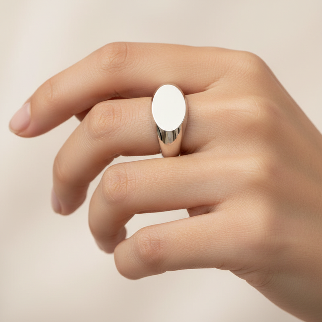 Oval Signet Ring With Smooth Polished Finish - Two