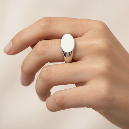 Oval Signet Ring With Smooth Polished Finish - Two