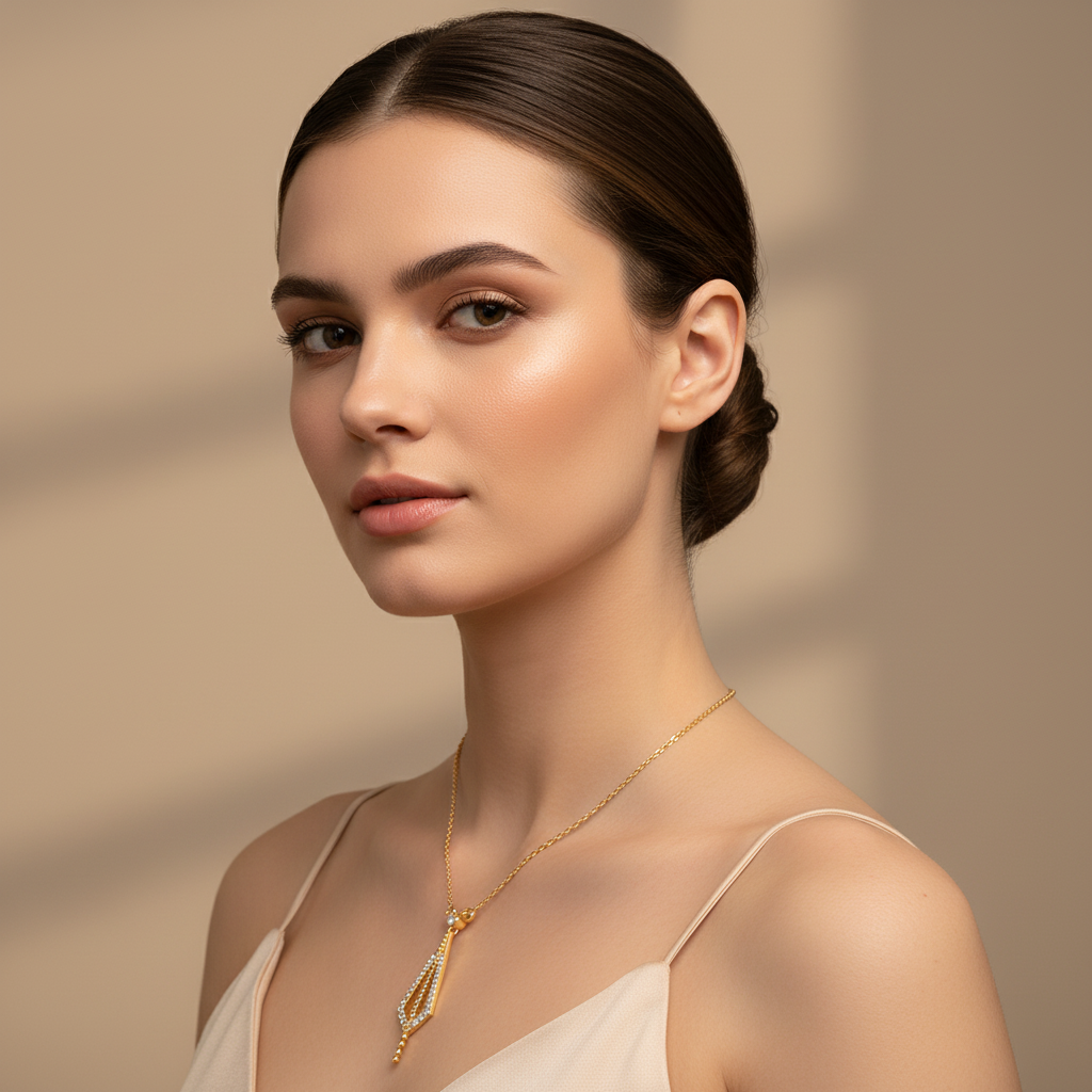 Art Deco Geometric Pendant Necklace With Crystal Accents - Two