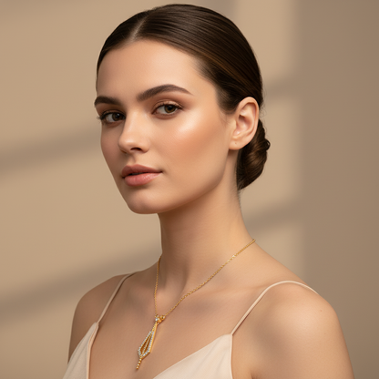 Art Deco Geometric Pendant Necklace With Crystal Accents - Two
