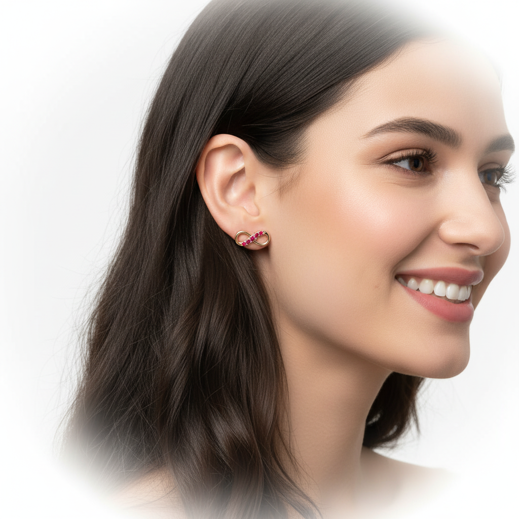 Ruby Infinity Stud Earrings With Screw Back Closure - Two