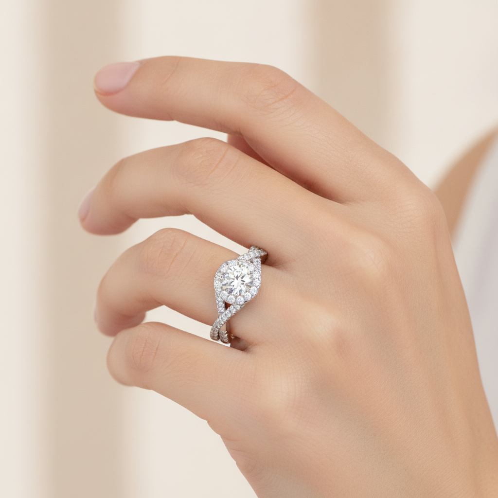 Stormi Classic Halo Diamond Engagement Ring In 925 Sterling Silver - Fourteen