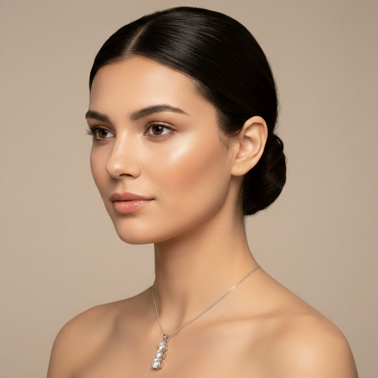 Three Stone Diamond Pendant Necklace in White Gold