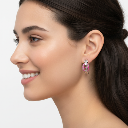 Pink Lab-Grown Gemstone Hoop Earrings In Gold Finish – Modern Oval Link Huggie Design - Two
