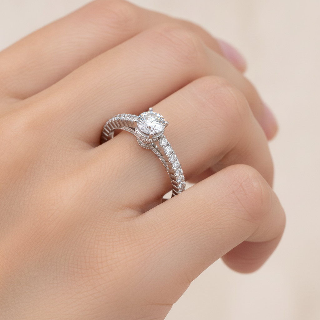 The Gracious Solitaire Ring In 925 Sterling Silver - Fourteen