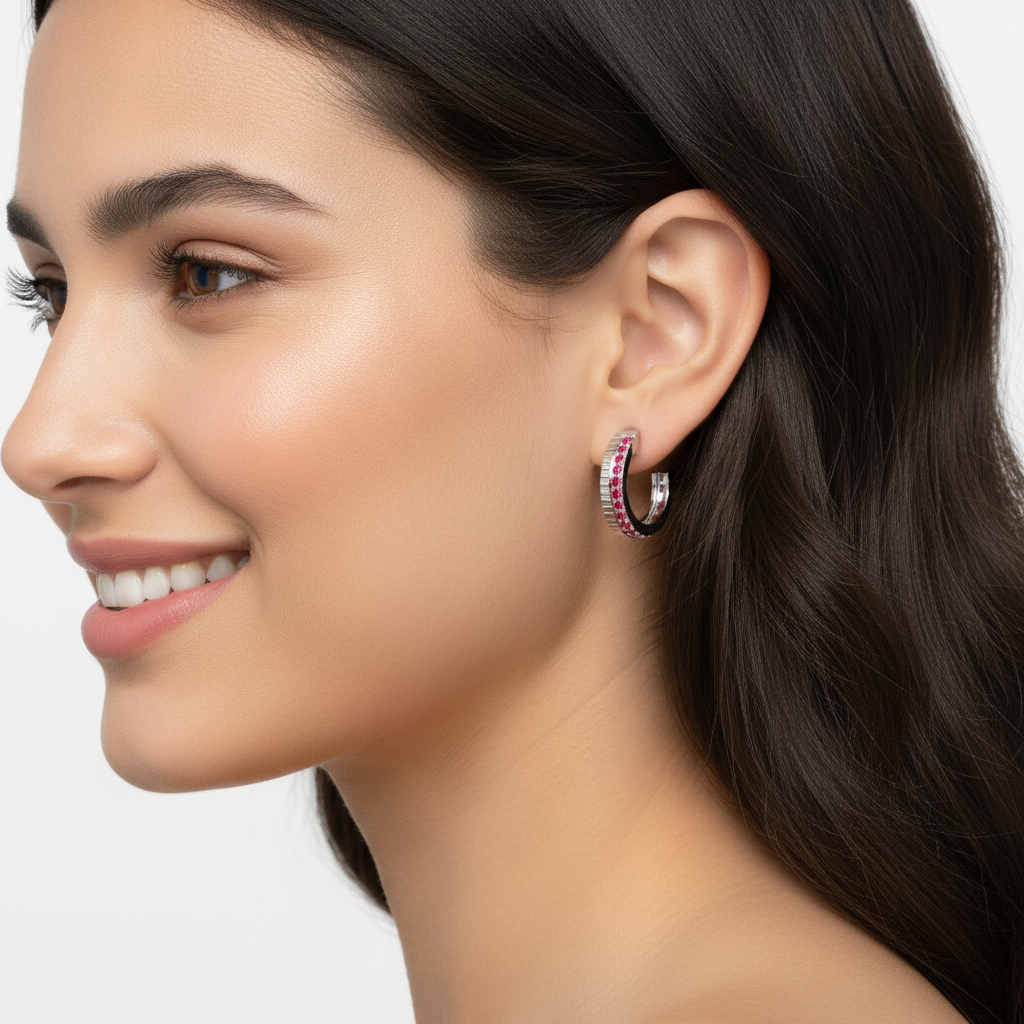 Lab-Grown Ruby Hoop Earrings In White Gold – Classic Red Statement Hoops | Jebij - Two