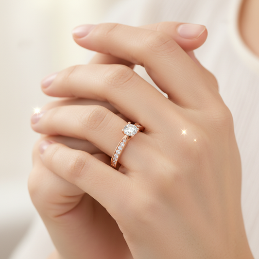 Rose Gold Solitaire Diamond Engagement Ring with Round Brilliant Cut Stone