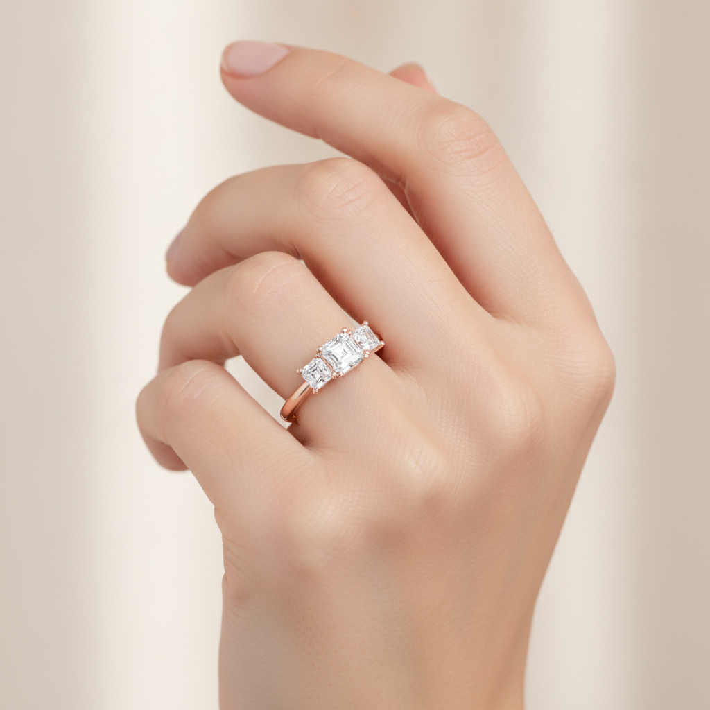 Conflate Three Stone Diamond Engagement Ring In 925 Sterling Silver - Fourteen