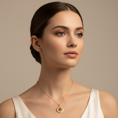 Ruby Spade Disc Pendant Necklace With Chain - Five