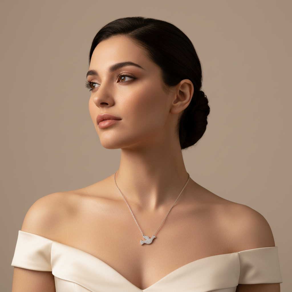 Pav Crystal Dove Pendant Necklace - Two