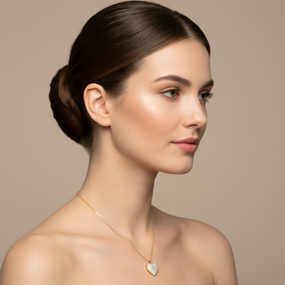Diamond Heart Pendant Necklace For Women | White Gold Pave Heart With Adjustable 16–17 Inch Chain - Two