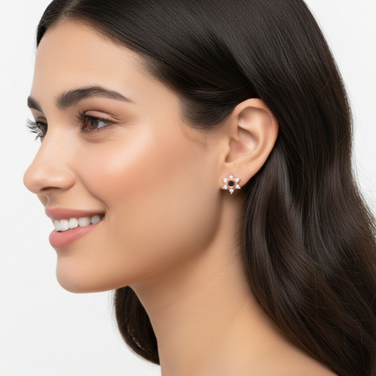 Rose Gold Diamond Star Stud Earrings with Screw Back