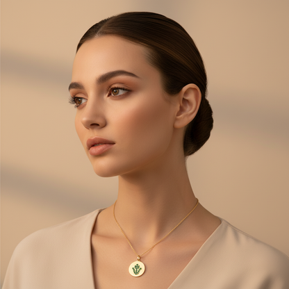 Emerald Hamsa Hand Disc Pendant Necklace - Two