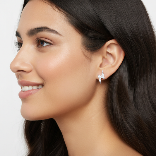 White Gold Lightning Bolt Diamond Stud Earrings