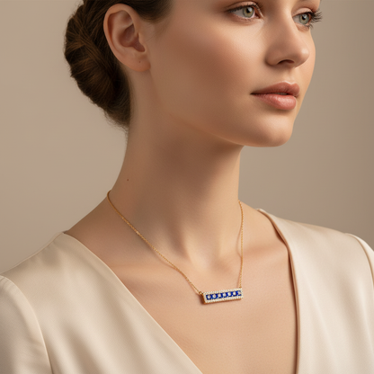 Blue Sapphire And Diamond Bar Necklace In White Gold - Two