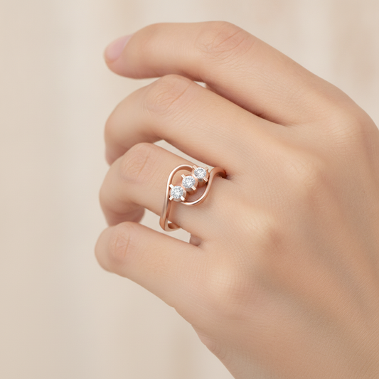 Vlour Band Tri Stone Ring In 925 Sterling Silver - Fourteen