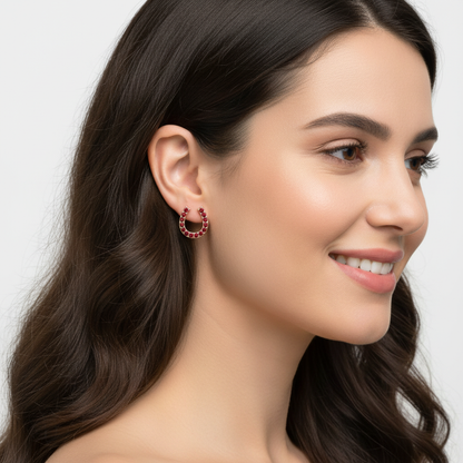 Ruby Horseshoe Stud Earrings With Screw Back Closure - Two