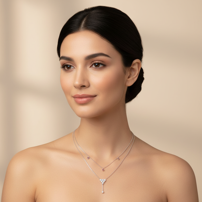 Layered Honeycomb Ruby And Diamond Lariat Necklace - Two