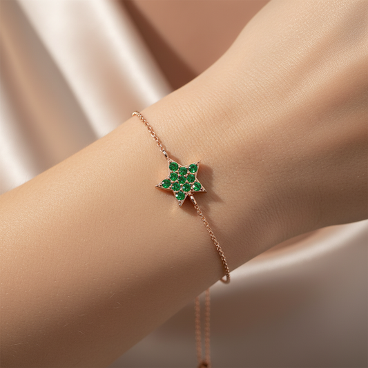 Emerald Star Pendant Bracelet With Double Chain Design - Two