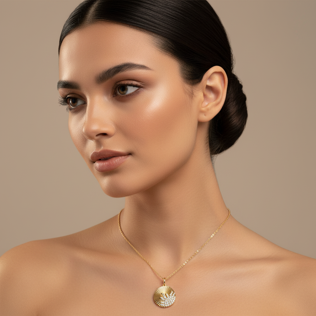 Radiant Disc Pendant Necklace With Pav Crystal Accent - Five