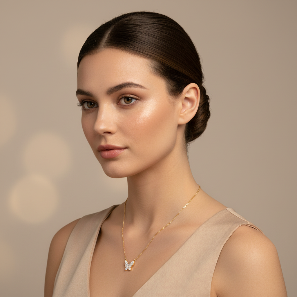 Pav Diamond Butterfly Pendant Necklace - Two