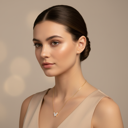 Pav Diamond Butterfly Pendant Necklace - Two