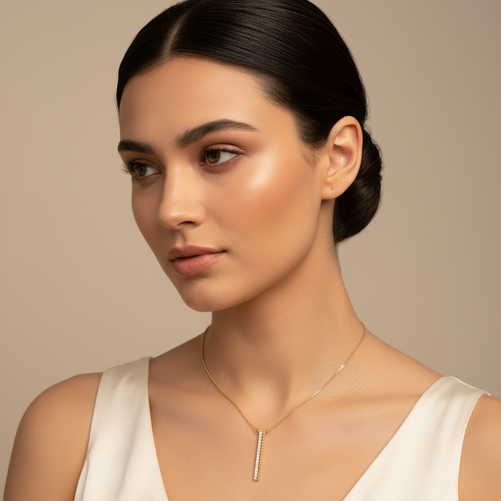 Vertical Bar Pendant Necklace With Pav Crystals And Beaded Detail - Two
