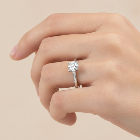 Calin Classic Solitaire Ring In 925 Sterling Silver - Fourteen