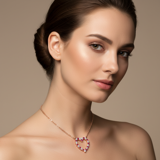 Rose Gold Rubies And Diamond Heart Pendant Necklace In 14K Gold - Two