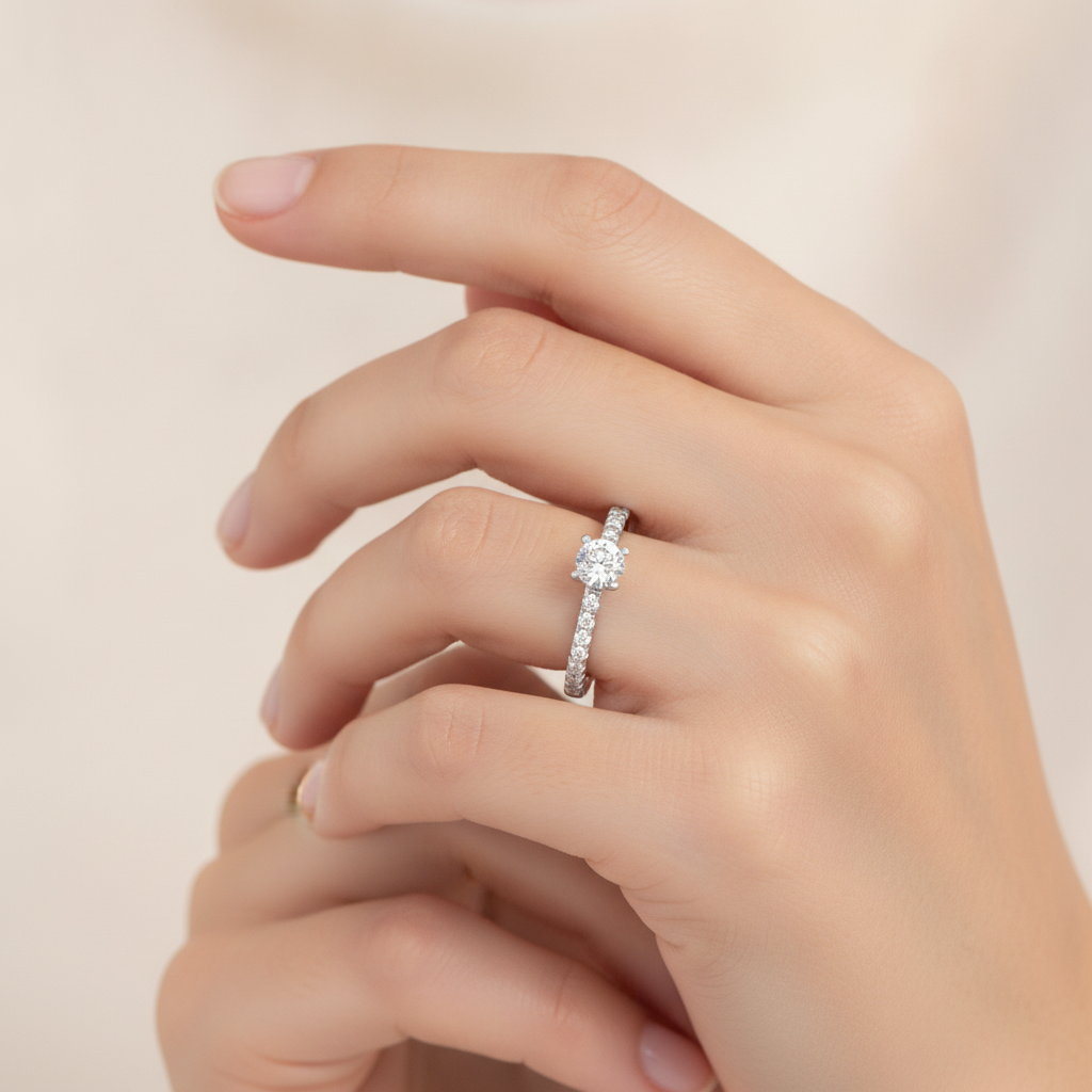 Sparkle Solitaire Ring In 925 Sterling Silver - Fourteen