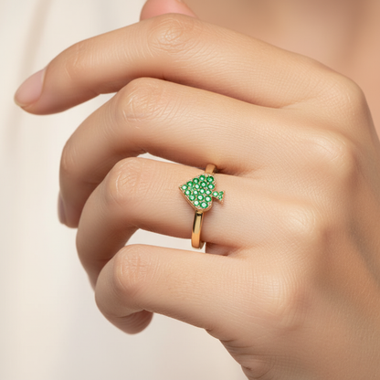 Emerald Spade Charm Stackable Ring With Pav Gemstones - Two