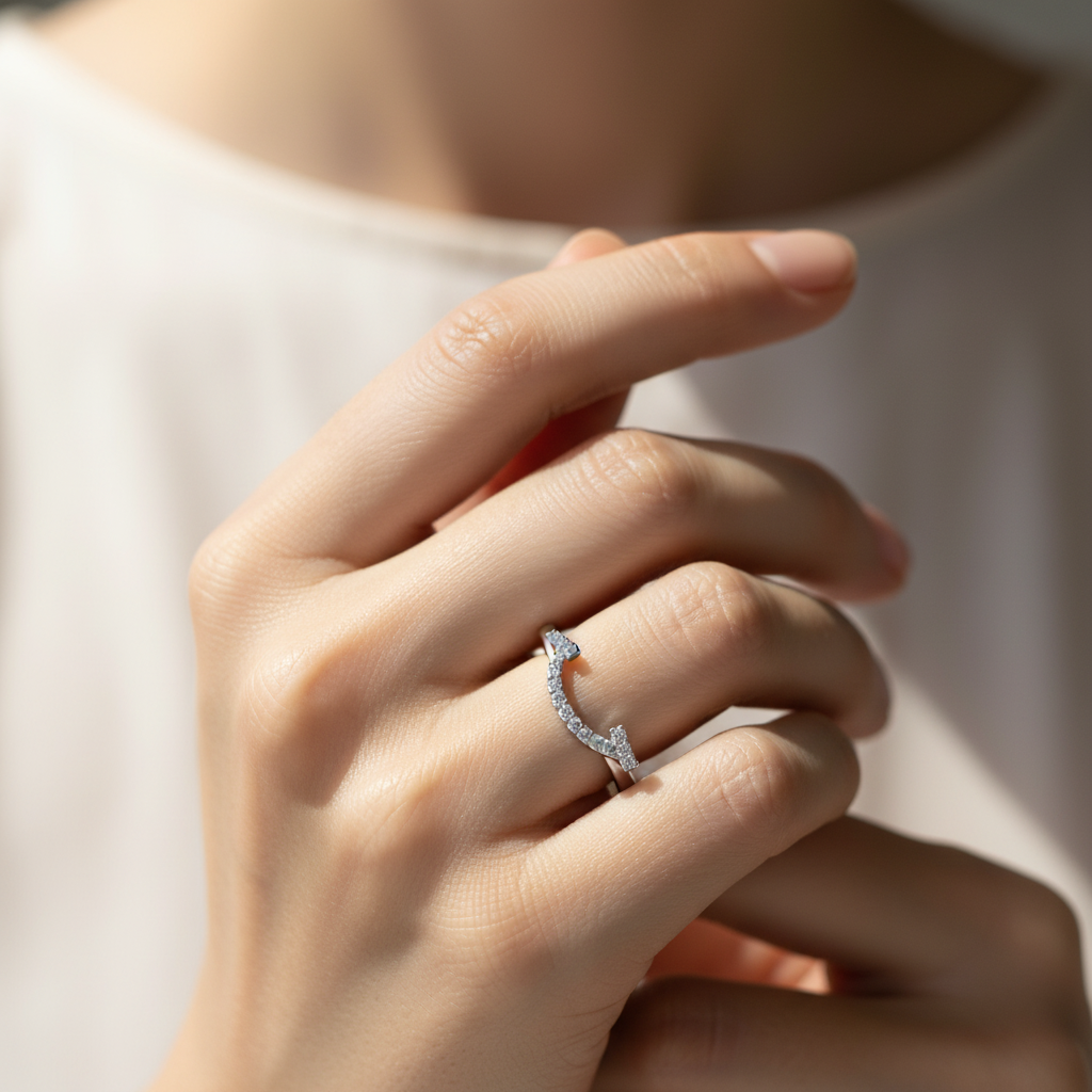 Diamond Horseshoe Ring In White Gold - Two