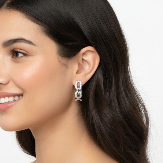 Diamond Chain Link Hoop Earrings - Two