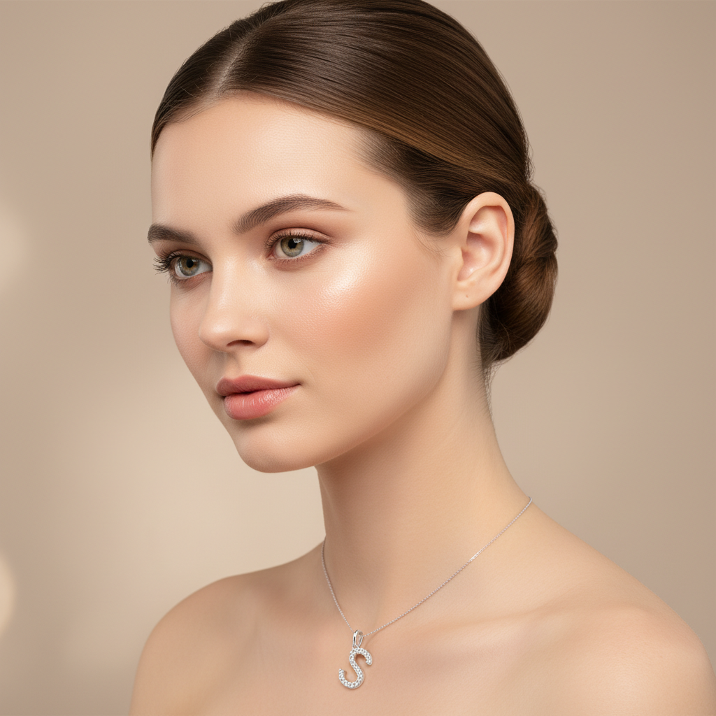 Diamond Letter S Initial Charm Pendant in White Gold