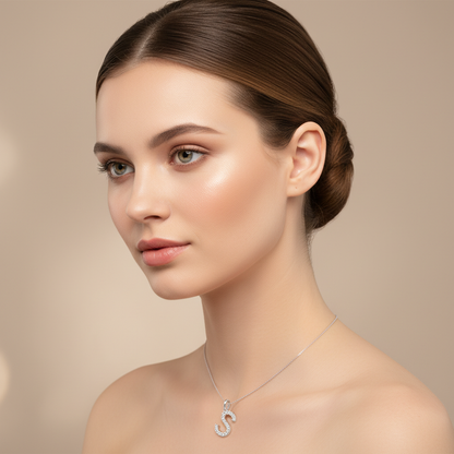 Diamond Letter S Initial Charm Pendant in White Gold
