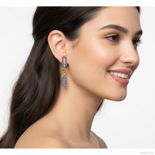 Blue Sapphire Chain Link Drop Earrings - Two