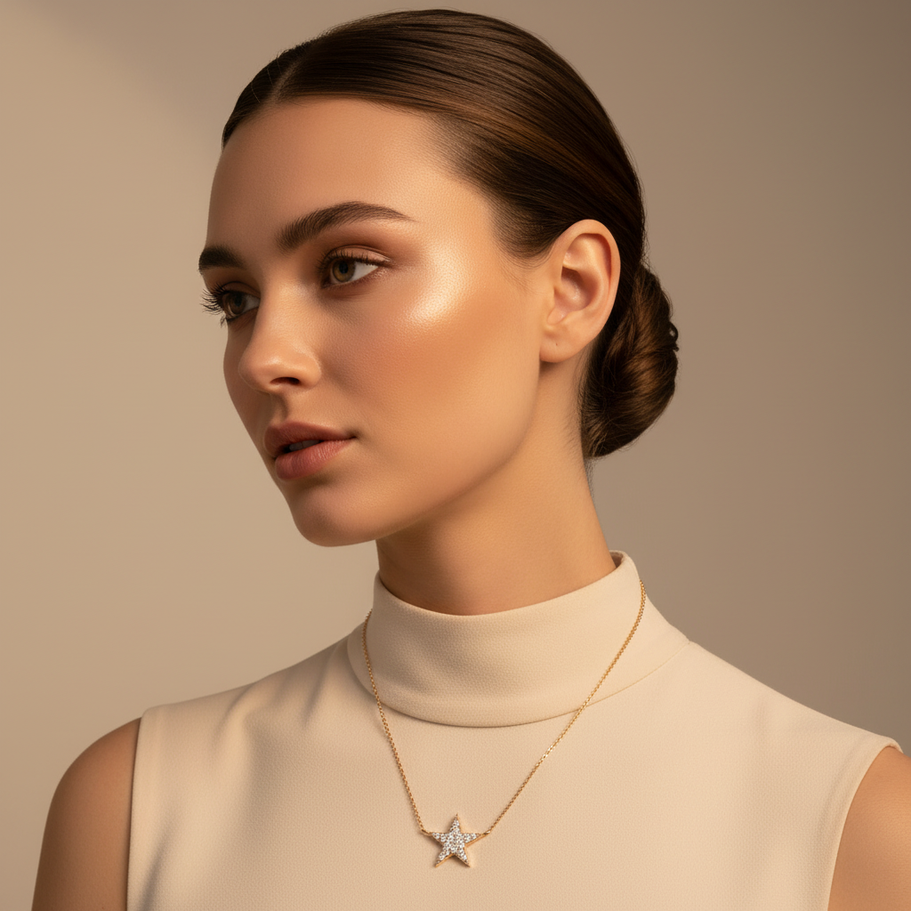 Pav Star Pendant Necklace With Delicate Chain - Two