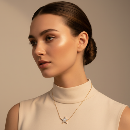 Pav Star Pendant Necklace With Delicate Chain - Two
