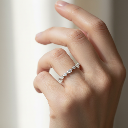 Alternating Oval and Round Diamond Stackable Wedding Band in White Gold