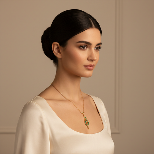 Art Deco Emerald Geometric Drop Pendant Necklace