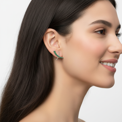 Emerald Ear Climber Earrings With Beaded Accents - Two