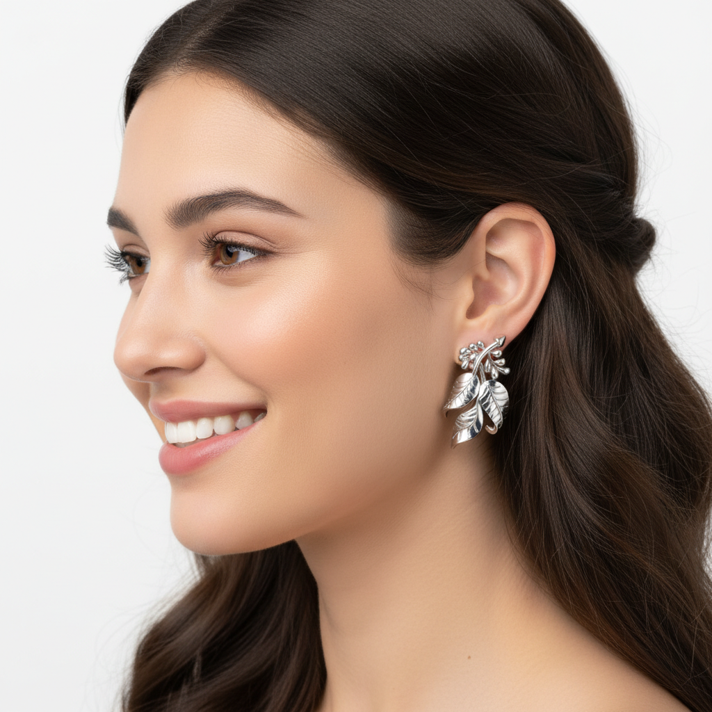 Gold Leaf Cluster Stud Earrings 15Mm Nature Inspired Design - Two