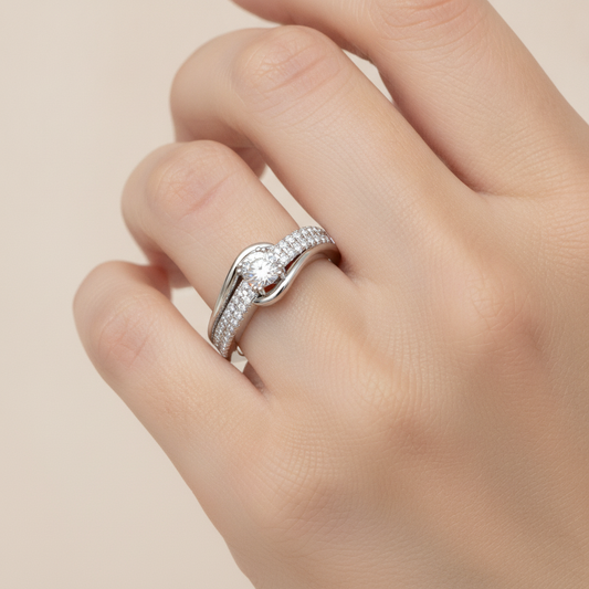 Shimmerin Halo Ring In 925 Sterling Silver - Fourteen