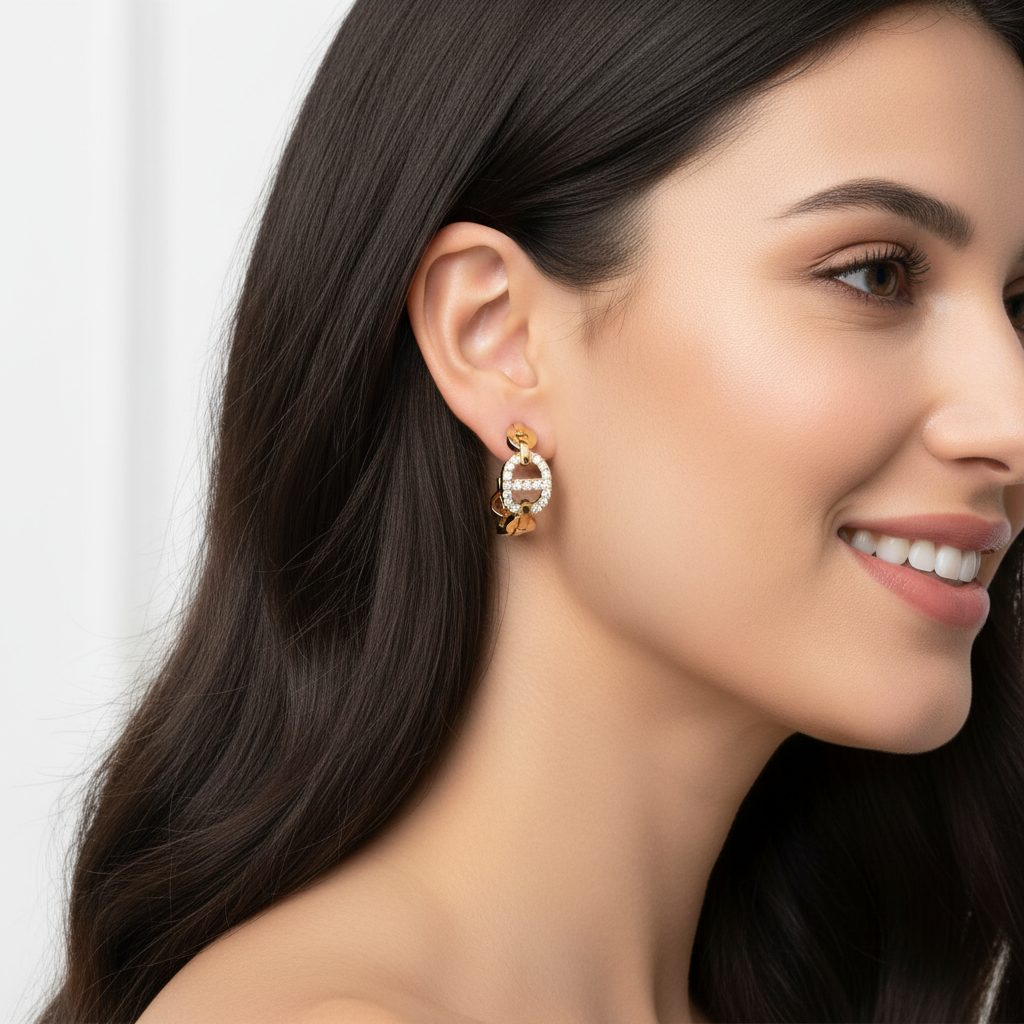 Diamond Chain Link Hoop Earrings - Two