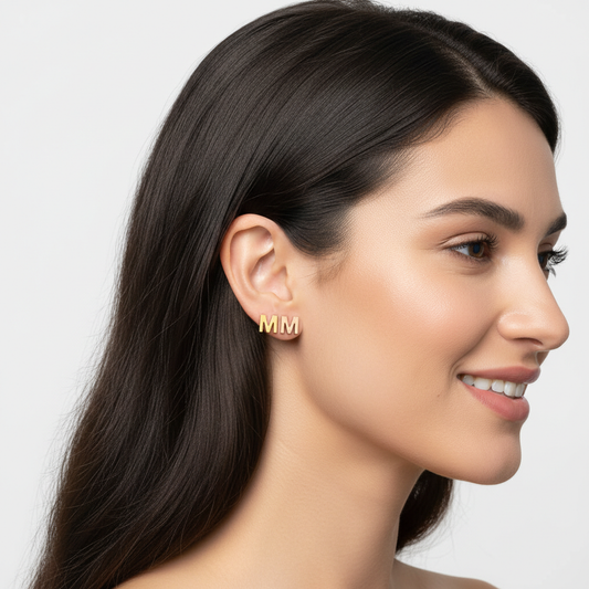 Gold Personalized Initial Stud Earring  Custom Letter M Earring