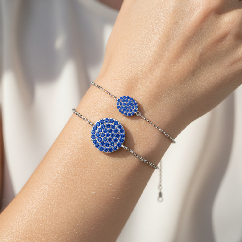 Blue Sapphire Pav Disc Chain Bracelet - Two