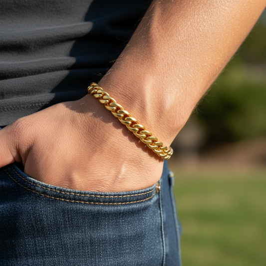 Men’s Gold Chain Bracelet Modern Cuban Curb Link Design - Two