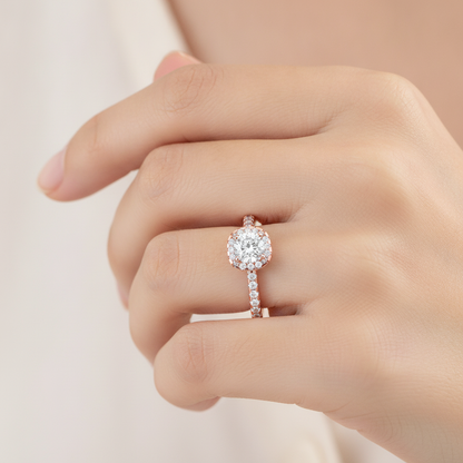 Clotish Halo Ring In 925 Sterling Silver - Fourteen